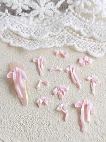 30Pcs Mixed Pink Satin Ribbon Bow Nail Charms Set, Assorted Multi-Size Soft Fabric 3D Bows, Elegant Balletcore Sweet Nail Art Decorations & Gems For DIY Manicure & Craft Decor - Pink - View 3