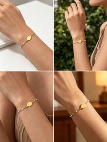 1pc Minimalist Fashion Elegant Cross Pendant Box Chain Design Stainless Steel Women's Bracelet Suitable For Daily Wear/Commute/Evening Party/Holiday Gift - Yellow Gold - View 4