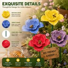 4 PIEZAS Comederos de cerámica multicolor hechos a mano, estacas decorativas para jardín al aire libre, bebederos para abejas con forma de flor, comederos para pájaros, abejas y mariposas - 4 piezas - Ver 5