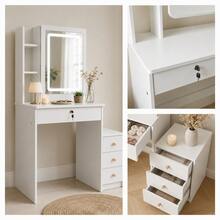 Split Dressing Table With Square Bright Mirror, White Dressing Table With Removable Drawers (Nightstand), Storage Rack, Bedroom Storage Rack, Space-Saving Dressing Table, Suitable For Small Space, Suitable For Holiday Gifts For Girls, Moving Gifts - White - View 4