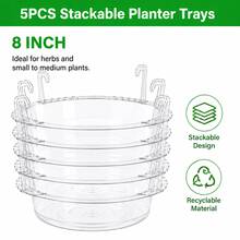 5pcs 6/8/10/12 Inch Hanging Planter Water Collector, Hanging Flower Pot Drip Tray With Hooks, Storage Rack, Transparent Plastic Hanging Watering Tray, Suitable For Indoor And Outdoor Hanging Plants And Flower Baskets, Ideal For Garden And Yard Organization, (Tray Only, Hanging Basket Not Included) - 5-piece Tray Set - View 7
