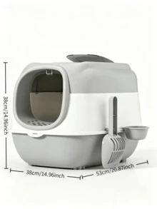 1pc Extra Large Double-Door Litter Box - Fully Enclosed Design, Splash-Proof And Odor-Reducing, Equipped With A Splash Guard Step, Detachable And Space-Saving, Suitable For Cats Of All Sizes, Comes With A Free Litter Scoop - one-size - View 9