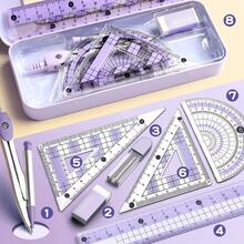 7pcs Student Stationery Geometry Set, With Compass, Protractor, Ruler, Eraser And Other Drawing Tools - Durable ABS Material, Suitable For Daily Office Use - Sets - View 3