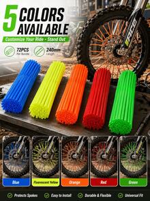 72 piezas de fundas para radios de moto de cross, envolturas universales para radios de rueda y molduras de tubo para llantas de 8-21 pulgadas, protector decorativo para radios de llanta para motocicleta, motocross, pit bike, bicicleta, silla de ruedas, BMX, Suzuki Kawasaki DRZ400SM, envolturas de llanta y protectores de radios - A - Ver 12