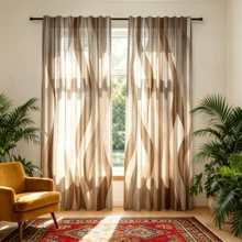 2 buah Tirai Tipis/Semi-Transparan/Pelindung Privasi Motif Garis Kopi dari Poliester, Desain Modern untuk Semua Musim, 100% Poliester dengan Fungsi Penyaring, Dilengkapi dengan Kantong Batang Tirai, Pemasangan Mudah, Cocok untuk Dapur, Ruang Cuci, Kamar Tidur, Ruang Belajar, Ruang Tamu - MultiWarna - View 7