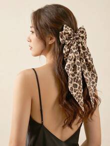 1pc Women's Chiffon Leopard Print Hair Scrunchie With Ribbon, Casual Ponytail Beach Vacation Photo Styling - Multicolor - View 4
