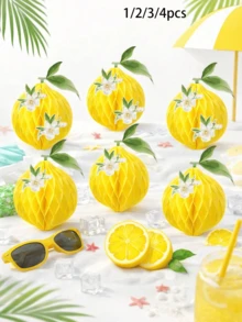 1/2/3/4 Stücke Zitronen-Wabenball-Dekorationen, Hängedekoration, Zitronen-Papiergirlande, geeignet für tropische hawaiianische Dschungelparty, Geschenk, Tischdekoration, Outdoor-Picknick, Camping, Obst-Themenparty, Babyparty, Gender-Reveal-Party - Mehrfarbig - Übersicht 2