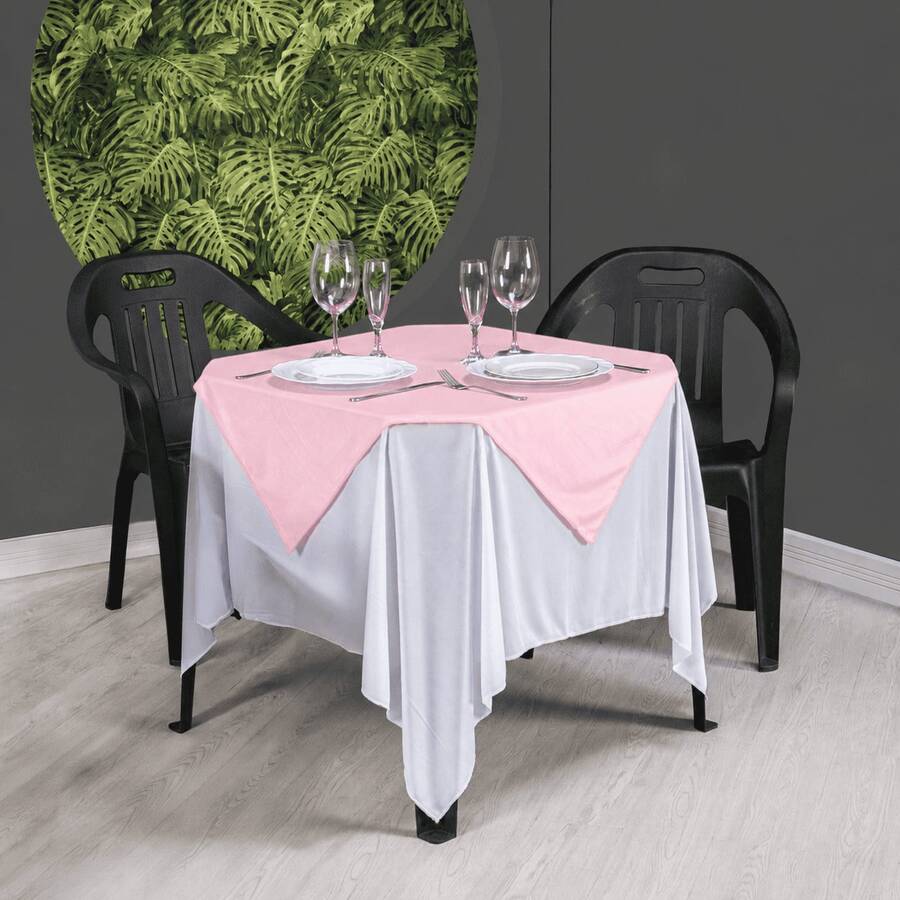 Set Of 20 White Tablecloths 1.5x1.5m + Colorful Table Runners - 淺粉色 - 查看 1