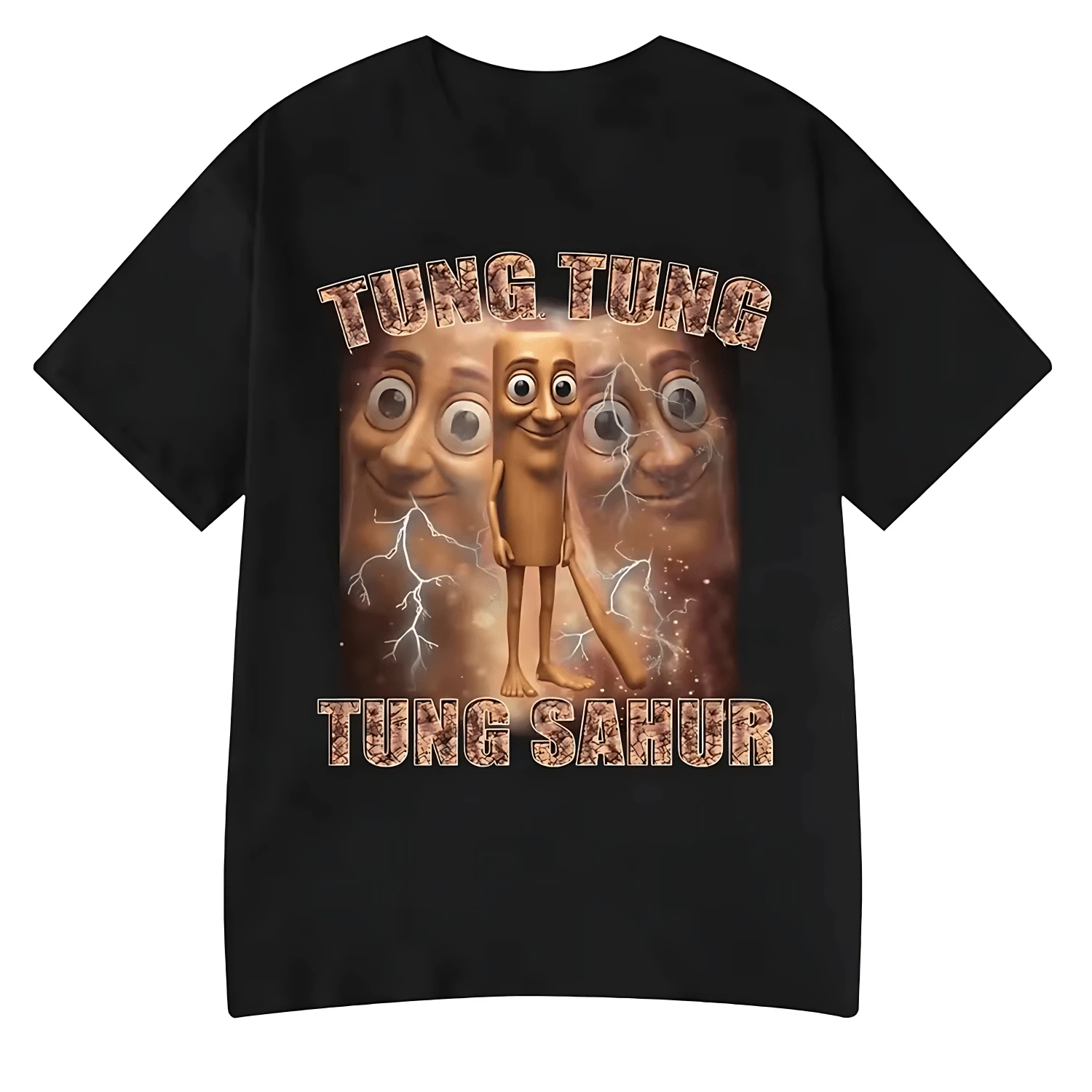 Italian T-Shirt Brainrot Tralalero Tralala Tung Tung Sahur Bombardiro Crocodilo Funny Meme Men Women Cotton T-Shirts Y2k Tops - 黑色 - 查看 1