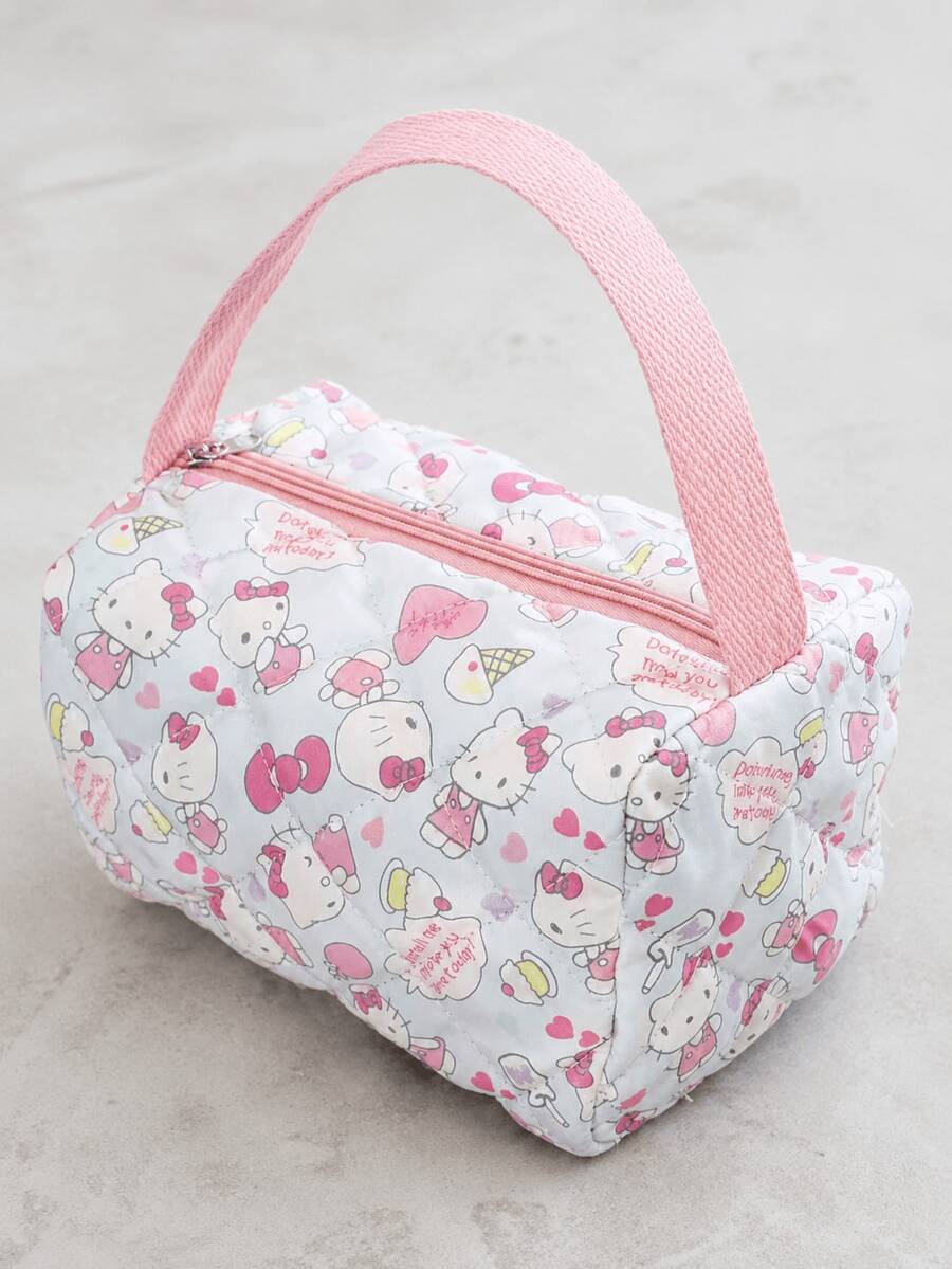 MINISO Sanrio Hello Kitty Quilted Makeup Bag, Portable With Handle Cosmetic Storage Bag, Cute Travel Toiletry Bag, Suitable For Skincare Products And Daily Storage - Multicolor - View 1