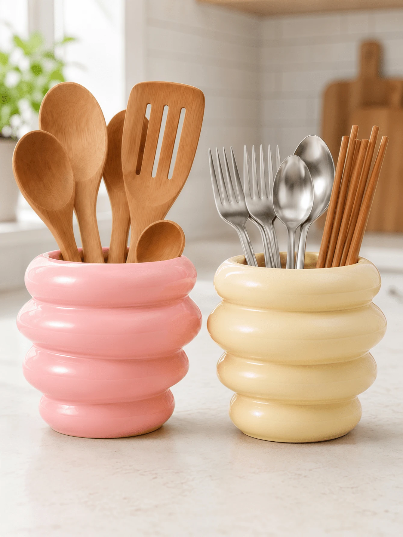 1pc Bubble Design Kitchen Utensil Holder, Glossy Countertop Storage Cup For Spoons, Forks, Chopsticks & Cooking Tools, Cute Kitchen Organizer Decor - Multicolor - View 1