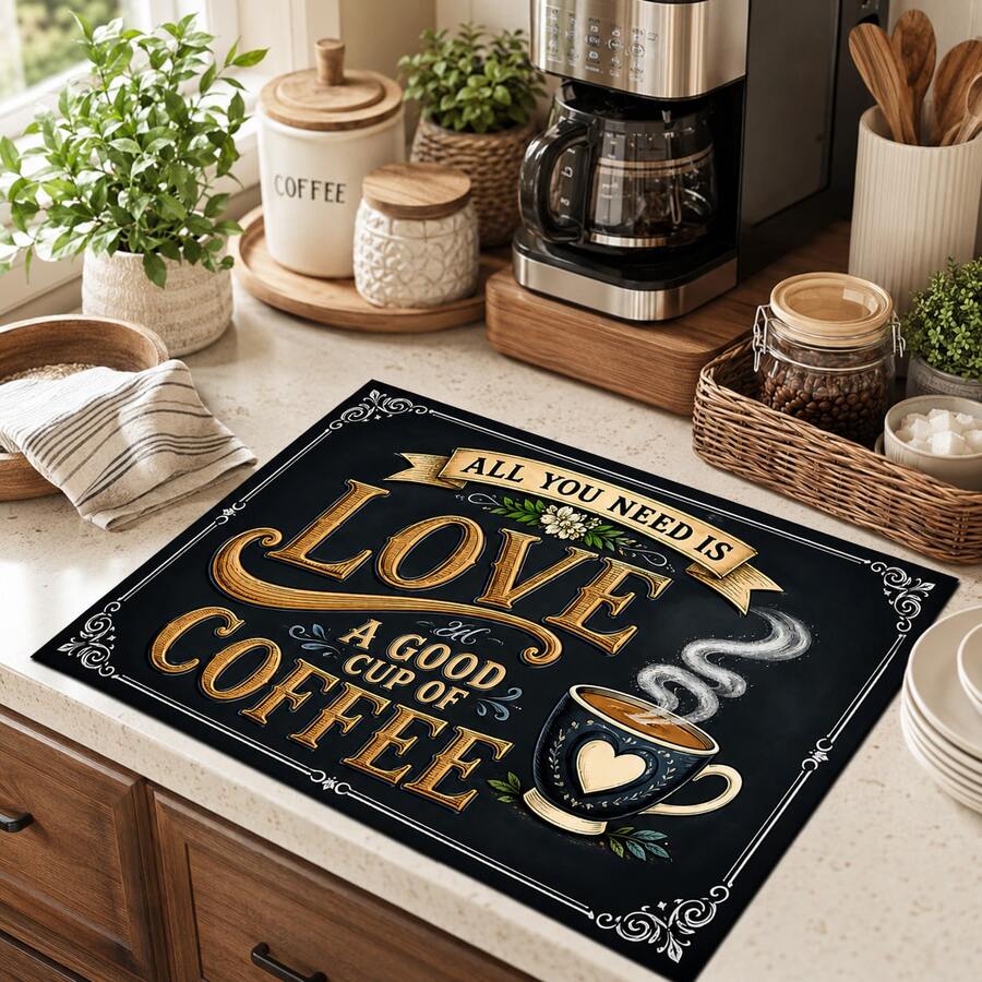 1 buah, Dekorasi Rumah, Alas Pengeringan Piring Bermotif Kopi, Alas Penyerap Mesin Kopi, Alas Pengering Piring, Alas Pengeringan Wastafel, Alas Penyerap Gelas, Perlengkapan Dapur, Perlengkapan Kamar Mandi, Dekorasi Meja Dapur - MultiWarna - View 1
