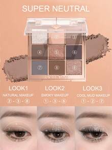 [ 6g ] CT Charlotte Tilbury Palet Eyeshadow 9 Warna Super Neutral Cool Gray Oatmeal Cool Tone Commute Matte Shimmer - Super Netral - 6g - View 3