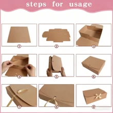 12pcs Kraft Paper Folding Flip Top Gift Boxes With Gold Ribbon, Birthday Wedding Party Favor Gift Packaging Boxes, Valentine's Day And Various Holiday Party Gift Boxes - Brown - View 5
