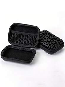 Black Leopard Print EVA Hard Shell 4.3 Inch Compact Storage Box - Travel Protective Storage Bag, Suitable For Electronic Accessories, Earphones, Hard Drives And Data Cables; Anti-Drop Zipper Pouch (Storage Box Only) - Multicolor - View 5