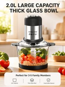 SOKANY 800W 2L Electric Meat Grinder, Food Chopper And Food Processor With Stainless Steel Blades, Transparent Bowl, Easy To Clean Detachable Parts, Non-Slip Base, Suitable For Meat And Vegetables For Home Kitchen - Black - View 6