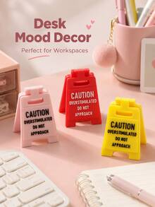 Funny Mini Desktop Warning Sign, "Caution Overstimulation Please Keep Distance" Desktop Ornament, Cute Home Office Desk Decor, Humorous Gift For Friends, Colleagues And Introverts - Multiple Styles - View 1