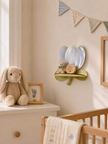 Wooden Tulip Wall Shelf Nursery Wall Decor Small Wall Mounted Storage Display Shelf For Baby Room Floral Nursery Decoration - Storage Rack - View 3