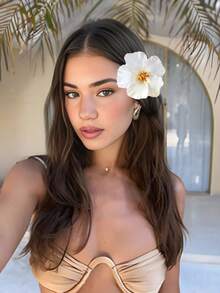 3pcs Hawaiian Hibiscus Flower Hair Clips, Tropical Beach Floral Hair Accessories For Women And Girls, Summer Party - Multicolor - View 4