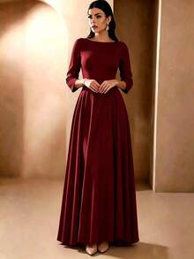 Solid Color Zipper Pleated Summer Minimalist Design Elegant Wedding Dress - Burgundy - View 1