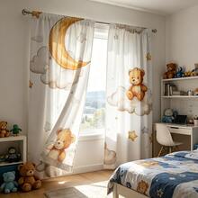 2pcs Dreamy Teddy Bear & Cloud Sheer Curtains - 100% Polyester Semi-Transparent Rod Pocket Curtains For Bedroom, Living Room, Kitchen And Study - Machine Washable Modern Home Decor, Interesting Design, Semi-Transparent Polyester Material - Multicolor - View 8