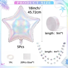 9pcs/Set Iridescent Transparent Star-Shaped Aluminum Foil Balloon Set, Includes 22-Inch Metallic Star Balloons, Star Banner And Ribbon, Suitable For Bachelorette Party Decoration, Ceiling Arrangement, Birthday Graduation Party Decoration - Colorful Transparent Set - View 4