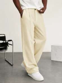 Blueprint Man 1pc Men's Long Pants, Apricot Linen Trousers With Drape, Loose Comfortable Breathable, Premium Practical Casual, Suitable For Commuting And Light Business - Apricot - View 8