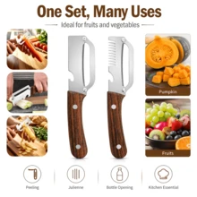 2pcs/1pc Stainless Steel Heavy Duty Peeler, Professional Sugarcane & Pineapple Slicer, With Wooden Handle, Multi-Functional Fruit & Vegetable Peeling Tool, Durable Kitchen Gadget, Suitable For Home & Outdoor - Multicolor - View 5