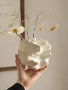 Wabi-Sabi Style Vintage Ins Lotus Leaf Textured Resin Vase, Glossy Black Pink Spotted Cream White, Retro Country Style Living Room Bedroom Homestay Desktop Decor Ornament, Zen Aesthetic Vase Gift - Wabi-sabi Art Vase - View 5