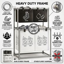 Modern Minimalist Metal Heavy Duty 4 Bag 2-Tier Laundry Basket,With Socks Underwear Sorting Labels, Large Dirty Clothes Storage Bin Organizer,For Dorm Room Essentials College,Laundry Room Accescories,Cruise Essential,Beach Laundry Room Accescories. - 黑與白 - 查看 4