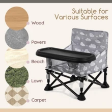 Portable Foldable Baby Beach Chair:Baby Chair With Tray For Baby Boy Girl,Booster Seat For Dining Table For Indoor/Outdoor Use Home Kitchen Travel Use - Grey - View 4