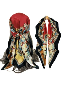 Large Square Satin Silky Touch Headscarf, Bohemian Vintage Paisley Floral Print Fashion, Luxury Smooth Soft Hair Scarf, Elegant Hair Accessory For Women And Girls, Headscarf, Neck Scarf, Bag Strap, Daily Casual Street Style, Bohemian Aesthetic, OOTD, Travel, Beach Vacation, Summer Holiday, Valentine's Day, Mother's Day, Birthday, Graduation Gift, Accessory, Multiple Styles - Multicolor - View 11