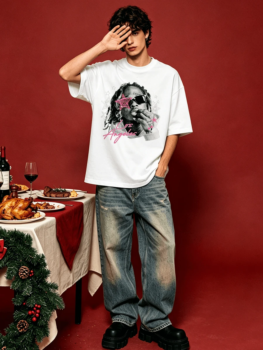 Summer Casual Round Neck Short Sleeve T-shirt, Relaxed Soft Comfortable and Featuring Printed Patterns Ideal For Everyday Wear. - Weiss - Übersicht 1