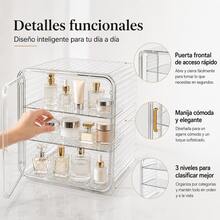 Organizador de PET de 3 Niveles 26*26*25cm, Caja Almacenadora Antipolvo Transparente/Ahumada, Estante Multiusos para Cosméticos, Cocina, Baño y Oficina, Resistente a Humedad con Esquinas Redondeadas - transparente - Ver 7