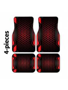 4pcs Car Floor Mat Set - 2D Printed Pattern - Creative Design - Tech-Style Border - Front & Rear Seat Mats - Interior Accessories & Foot Pad - Fit For Cars, SUVs - Fashionable Polyester Material - A - View 11