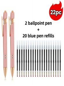 22pcs Set/ (2 Pens + 20 Refills) Rose Gold Retractable Ballpoint Pens, With Touchscreen Rubber Tip, Dual Function Writing And Touchscreen, Convenient To Use, Suitable For Various Occasions - 22pcs Set - View 10