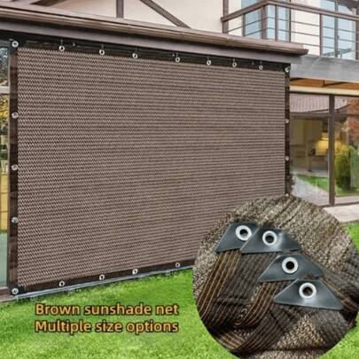 1 tấm lưới che nắng màu cà phê, lưới che nắng phù hợp cho sân vườn, hiên nhà, mái che cây trồng, nhà kính, chòi ngoài trời, bãi cỏ, chuồng chó, dễ treo