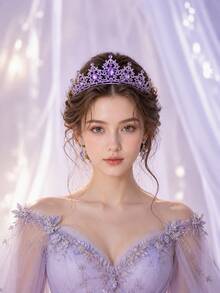 1pc Baroque Style Blue Crystal Rhinestone Crown Wedding Bridal Tiaras Valentine's Day Accessories - Baby Blue - View 7