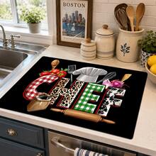 1pc Home Decor Chef Pattern Printed Dish Drying Mat, Coffee Machine Absorbent Mat, Sink Drainage Mat, Cup Absorbent Mat, Kitchen Supplies, Bathroom Supplies, Kitchen Countertop Decor - Multicolor - View 2