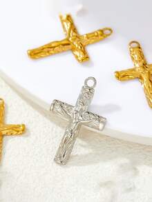 18K Gold Plated Stainless Steel Jesus Crucifix Cross Pendant Religious Charms For Necklace Making - V0254 - View 3
