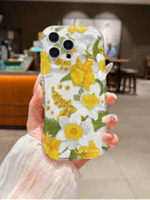 1pc Fashion Creative Full Screen Yellow Floral Leaf Bud Painted Pattern, Wavy Cream TPU Phone Case, Suitable As Holiday Gift Compatible With Apple XS/XS Max/XR/11/12/13/14/15/15 Pro/16 Pro/16 Pro Max/16 Plus/17 Series And Other Models - Multicolor - View 4