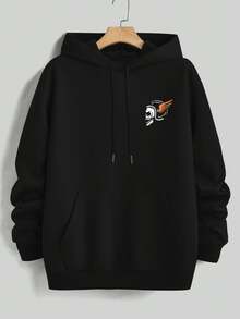 Hiver,Automne,Y2k,Happy Cycling Letter Pattern Printed Men's Outdoor Apparel, Suitable For Outdoor Activities And Travel, Soft Hoodie - Black - View 3
