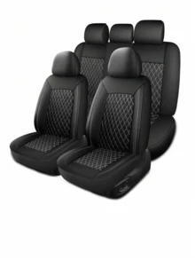 4/9件組 PU皮革汽車座椅套，防水透氣座椅保護套，通用於轎車 SUV 卡車，雙線縫製前後座套含腰部支撐，全套含頭枕套，汽車內裝飾 - 側邊雙線皮革座椅套 - 查看 14