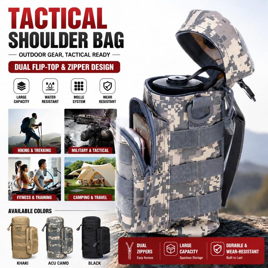 Men's Tactical Waist Bag With Water Bottle Holder, Outdoor Waist Belt Multi-Function Storage Pouch For Hiking, Running, Camping, MOLLE Storage Bag