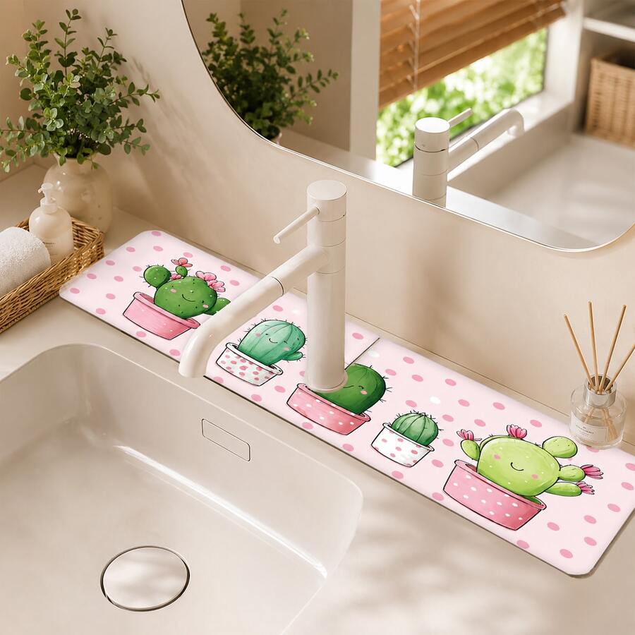 1pc, Home Decor, Pattern Printed Faucet Mat, Durable Polyester, Quick Dry, Easy To Clean, Suitable For Kitchen And Bathroom, Easy To Install, Daily Decoration, Gift, Bathroom Mat, Durable Faucet Mat, Faucet Accessories, Faucet Splash Guard, Mud Guard, Moisture-Proof Non-Slip Faucet Mat, Kitchen Countertop Accessories, Protect Your Kitchen Countertop.