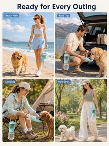 1 Stück moderne tragbare Haustier Wasser- & Futternapf, glatte Schiene verdickter Kunststoff, Unisex, multifunktionale Hundewasserflasche, eleganter Farbblock Welpen-Fütterungsnapf, geeignet für Camping, Pendeln, Campus, Wandern, Reisen, Schulanfang Saison Haustierbedarf - Lichtblau - Übersicht 9