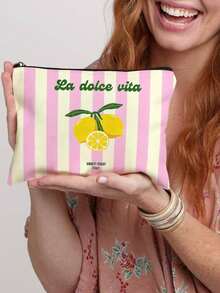 Blau-weiß gestreifte Zitronen-Kosmetiktasche/Italienischer Vibe/Frischer Party-Hot-Style/La Dolce Vita Vintage Aufbewahrungstasche/Touch-Up wie im Urlaub - Verschiedenfarbig - Übersicht 12