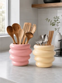 1pc Wavy Bubble Design Kitchen Utensil Holder, Glossy Countertop Storage Cup, Suitable For Spoons, Forks, Chopsticks And Cooking Tools, Cute Kitchen Storage Decor - Multicolor - View 3