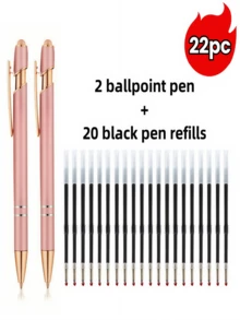 22pcs Set/ (2 Pens + 20 Refills) Rose Gold Retractable Ballpoint Pens, With Touchscreen Rubber Tip, Dual Function Writing And Touchscreen, Convenient To Use, Suitable For Various Occasions - 22pcs Set - View 9