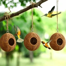 1 Rattan-Style Hangable Outdoor, Garden, Indoor Birdhouse, Available In Three Colors, Suitable For Sparrows, Cockatiels, Various Birds, Hummingbirds, And Various Small Animal Nests. - View 2